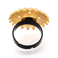 Adjustable Flower Alloy & Iron Rhinestone Bezel Cup Ring Base with Rotatable Tray&nbsp;MAK-T012-04G