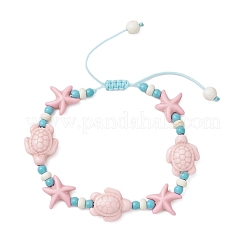 Starfish & Turtle Synthetic Turquoise Beads Braided Bead Bracelets for Women&nbsp;BJEW-JB12130-01