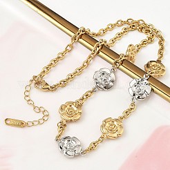 女性用ツートンカラー304ステンレススチール製フラワーリンクチェーンネックレス  本金メッキ&ステンレススチールカラー  17.09インチ（43.4cm）&nbsp;NJEW-A074-06GP