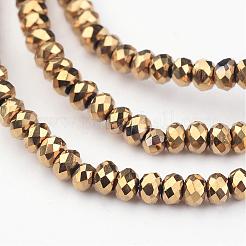 電気メッキガラスビーズ連売り  多面カット  ロンデル  黄金メッキ  2.9~3.3x2mm  穴：1mm  約135~140個/連  32~34cm&nbsp;EGLA-G014-2mm-FP02