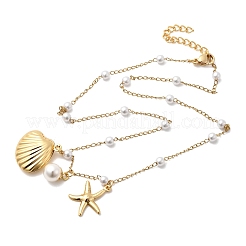 304 Stainless Steel Starfish Shell Shape Pendant Necklaces for Women&nbsp;NJEW-F356-02G