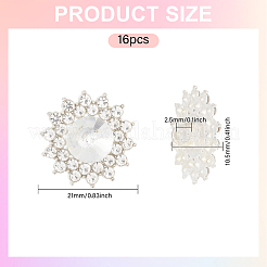 合金ラインストーンシャンクボタン16個  1穴  花  プラチナ  21x10.5mm  穴：2.5mm&nbsp;BUTT-MA0001-07