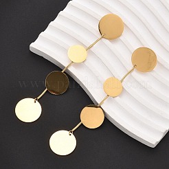 304 Stainless Steel Flat Round Tassel Stud Earrings&nbsp;EJEW-C142-11G