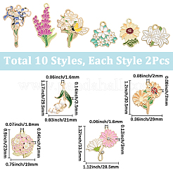 20個10スタイルアロイエナメルペンダント  花柄  ミックスカラー  16.5~34x16~29x1~3.5mm  穴：1.5~2mm  2個/スタイル&nbsp;ENAM-SC0006-74