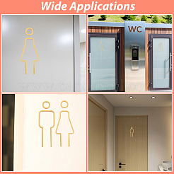 アクリル製トイレ公共標識2個  女性と男性  ゴールド  27.5~126x55~63x3mm&nbsp;AJEW-WH20816-151B-02