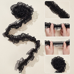 10mの二重層ポリエステルフラワー弾性レーストリム  作るヘアアクセサリー  ブラック  1-1/2インチ（37mm）  約10.94ヤード（10m）/箱&nbsp;OHAR-WR0001-02C