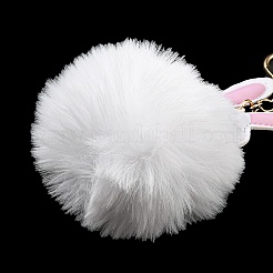 かわいいウサギの PU レザー & イミテーション レッキス ラビット ファー ボール キーチェーン  合金クラスプ付  バッグの車のキーの装飾用  ホワイト  16.5~16.9cm&nbsp;KEYC-C005-02B