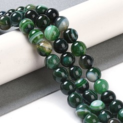 天然石縞瑪瑙/バンデットアゲートビーズ連売り  染め  ラウンド  濃い緑  8mm  穴：1.2mm  約24個/連  7.48''（19センチメートル）&nbsp;G-Z060-A01-B27
