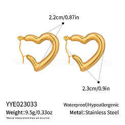 304ステンレススチール製ハートフープピアス（女性用）  18KGP本金メッキ  23x22mm&nbsp;NV8821
