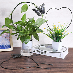鉄製杭4本、4種類のスタイル  プラントサポート延長用  屋内の鉢植えに登る  ブラック  混合図形  316~353x230~248x3mm  1個/スタイル&nbsp;AJEW-CN0002-41