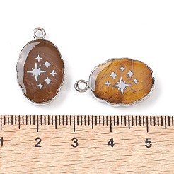 天然タイガーアイオーバルペンダント  スター付きプラチナメッキ真鍮オーバルチャーム  22~22.5x13~13.5x4.5mm  穴：1.6~1.8mm&nbsp;G-C102-07P-06