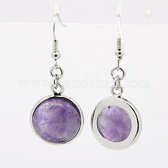 ファッションナチュラルアメジストピアス  真鍮製のピアスフック付き  半円/ドーム  44~45x18~19mm  ピン：0.6mm&nbsp;EJEW-E003-1