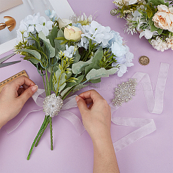2Pcs Glass & Alloy & Polyester & Resin Flower Bouquet Ribbon&nbsp;DIY-FG0010-24