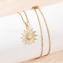 Flower Brass Micro Pave Cubic Zirconia Pendant Neckalces&nbsp;NJEW-C076-21G