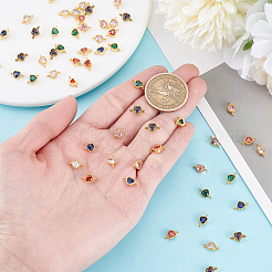 30Pcs 6 Colors Brass Cubic Zirconia Heart Links Connector Charms&nbsp;KK-PH0011-72