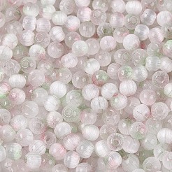 ドローベンチスタイルのガラスシードビーズ  ラウンド  模造キャットアイビーズ  丸い穴  ツートン  ホワイトスモーク  4mm  穴：1.2~1.5mm  約5625個/ポンド&nbsp;SEED-Q039-01A