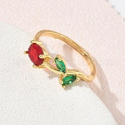 Flower Brass Glass Adjustable Finger Rings&nbsp;GL-CBA18A7-01G-03