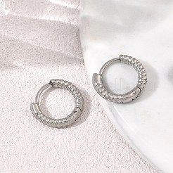 ツイスト加工を施した304ステンレススチール製ハギーフープピアス  ステンレス鋼色  12x2mm&nbsp;SA-CBA46AF-27P-01