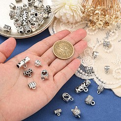 60 個 20 スタイルのチベットスタイル合金チューブベイル  ループベイル  ペンダントベイル  アンティークシルバー  8~15x7~22x5~11mm  穴：1~2.7mm  内径：3~6mm  3個/スタイル&nbsp;TIBE-YW0001-62