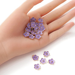 ライトゴールドメッキの合金エナメルペンダント  花のチャーム  青紫色  13x11.5x3mm  穴：1.6mm&nbsp;ENAM-YW0002-20D