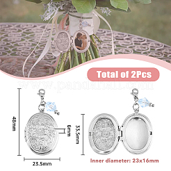 楕円形の花の316ステンレススチールロケットペンダント装飾  アクリルビーズで  ウェディングブーケペンダント用  ステンレス鋼色  48mm  2個/セット&nbsp;PALLOY-AB00013