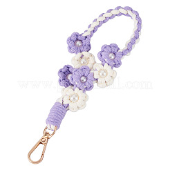 手編みの花のペンダント装飾  合金回転式ナスカン付き  ライラック  205x32mm&nbsp;KEYC-TAC0009-02KCG-03