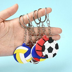 6 個 6 スタイル PVC プラスチックペンダントキーホルダー  スポーツグッズキーホルダー  プラチナメッキ鉄スプリットキーリング付き  混合図形  9.85~10.85cm  1個/スタイル&nbsp;KEYC-YW0001-19