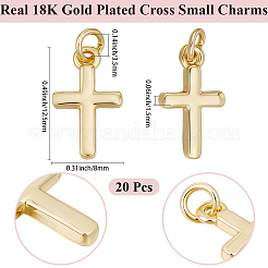 真鍮製チャーム20個  長持ちメッキ  クロス  丸カン付き  18KGP本金メッキ  13.5x8x1.5mm  丸カン：5x0.7ミリ  内径：1/8インチ（3.5mm）&nbsp;KK-BBC0021-41