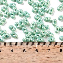 スプレー塗装された不透明なアクリルビーズ  ピーナッツ  アクアマリン  6.5x4x3mm  穴：1.2mm  約10000個/500g&nbsp;MACR-K359-12A