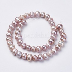 天然養殖淡水パールビーズ連売り  ポテト  ロージーブラウン  8~9x7~10mm  穴：0.5mm  約47個/連  14.1インチ&nbsp;PEAR-D187-12