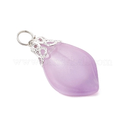 ジェイド風ガラスチャーム  花びらチャーム  鉄線と銅線で  プラチナ  26.5x13x8mm  穴：3.4mm&nbsp;PALLOY-JF05025-01
