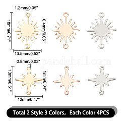 24 個 6 スタイル真鍮コネクタチャーム  星と太陽のリンク  ミックスカラー  13~18x12~13.5x0.4~1mm  穴：0.8~1.2mm  4個/スタイル&nbsp;KK-AR0003-21