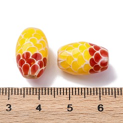 ツートンの手作りランプワーク ビーズ  鱗模様のある楕円形  きいろ  16.5~18.5x10.5~11.5mm  穴：2.5mm&nbsp;LAMP-K042-01B