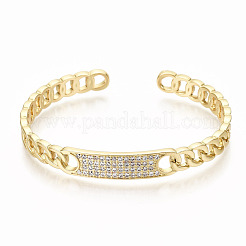 Brass Micro Pave Clear Cubic Zirconia Cuff Bangles&nbsp;BJEW-S142-002-NF