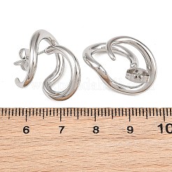 不規則な形状の304ステンレススチール製スタッドピアス  幾何学的なリング形状  ステンレス鋼色  23.5x16.5mm&nbsp;SA-CBABBA6-02P