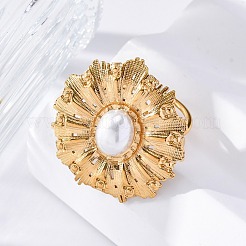 304ステンレススチール指輪  プラスチック模造真珠付き  18KGP本金メッキ  花  花：30.5x30mm  usサイズ7 1/4(17.5mm)&nbsp;RJEW-Q005-02A-G