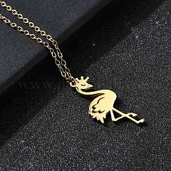 304 Stainless Steel Flamingo Shaped Pendant Cable Chain Necklaces for Women Men&nbsp;NJEW-Q032-02B-G