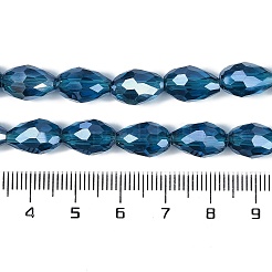 透明電気メッキガラスビーズ連売り  ABカラーメッキ  多面カット  ティアドロップ  マリンブルー  8x6mm  穴：1.2mm  約65~67個/連  20.08''（51センチメートル）&nbsp;EGLA-N013-T6mm-B25