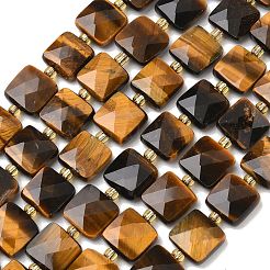 天然石タイガーアイビーズ連売り  正方形  多面カット  シードビーズで  きいろ  10x10x5mm  穴：1mm  約31個/連  14.96インチ（38cm）&nbsp;G-L642-L03-10mm-02