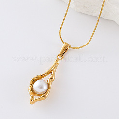 Stainless Steel & Imitation Pearl Teardrop Pendant Necklaces for Women&nbsp;GI9063