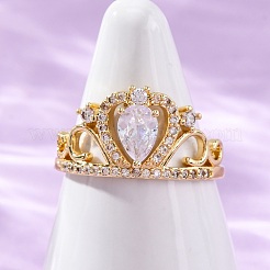 Brass Micro Pave Clear Cubic Zirconia Cuff Rings for Women&nbsp;RJEW-U047-37B-G