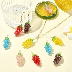 5個 5色 ハンドメイド銅ワイヤーガラスビーズ ブドウペンダント  ミックスカラー  32.5x13mm  穴：2mm  1pc /カラー&nbsp;PALLOY-CJ00102