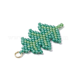 ガラスシードビーズペンダント  葉  304ステンレススチール製丸カン付き  18KGP本金メッキ  グリーン  29x18x1.5mm  穴：3mm&nbsp;PALLOY-MZ00916-03