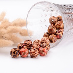 Round Printed Natural Wood Beads&nbsp;X-WOOD-R243-16mm-M2