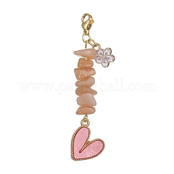 Heart Acrylic & Natural Gemstone Chips Beaded Pendant Decoration&nbsp;HJEW-JM01204