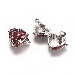 ハート真鍮エナメル祈りの箱のペンダント  鉛フリーとニッケルフリー  暗赤色  プラチナ  18.7x21x10mm  穴：4mm&nbsp;LS-KK-24X21