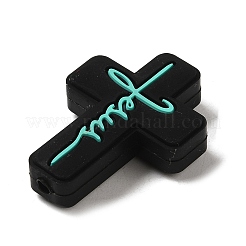 シリコンビーズ  ワードイエスと交差  ブラック  30x22x8mm  穴：2.5mm&nbsp;SIL-Z010-01H