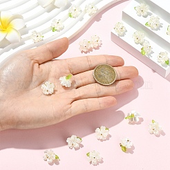 アクリルパーツ付きABSプラスチックパール30個  花のチャーム  真鍮パーツ  ゴールドカラー  ホワイト  17mm  穴：2mm&nbsp;PALLOY-YW00189