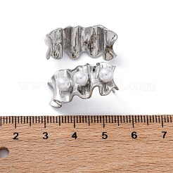 真鍮製スタンドピアス  ABSの模造パールと  鉛フリー＆カドミウムフリー  長持ちメッキ  ラックめっき  ラウンド  プラチナ  25x12mm&nbsp;EJEW-R016-25P