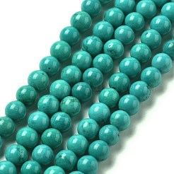 天然マグネサイトラウンドビーズ連売り  染め  ターコイズ  6mm  穴：1mm  約64個/連  15.7インチ（40cm）&nbsp;TURQ-G148-03-6mm